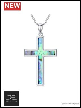 Sterling Silver Cross Necklace Abalone Shell Pendant Christian Jewelry